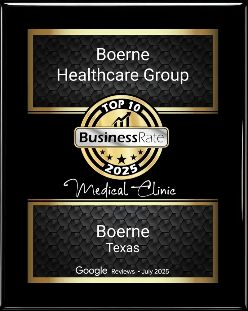 BusinessRate Top 10 Medical Clinic 2025 plaque for Boerne Healthcare Group