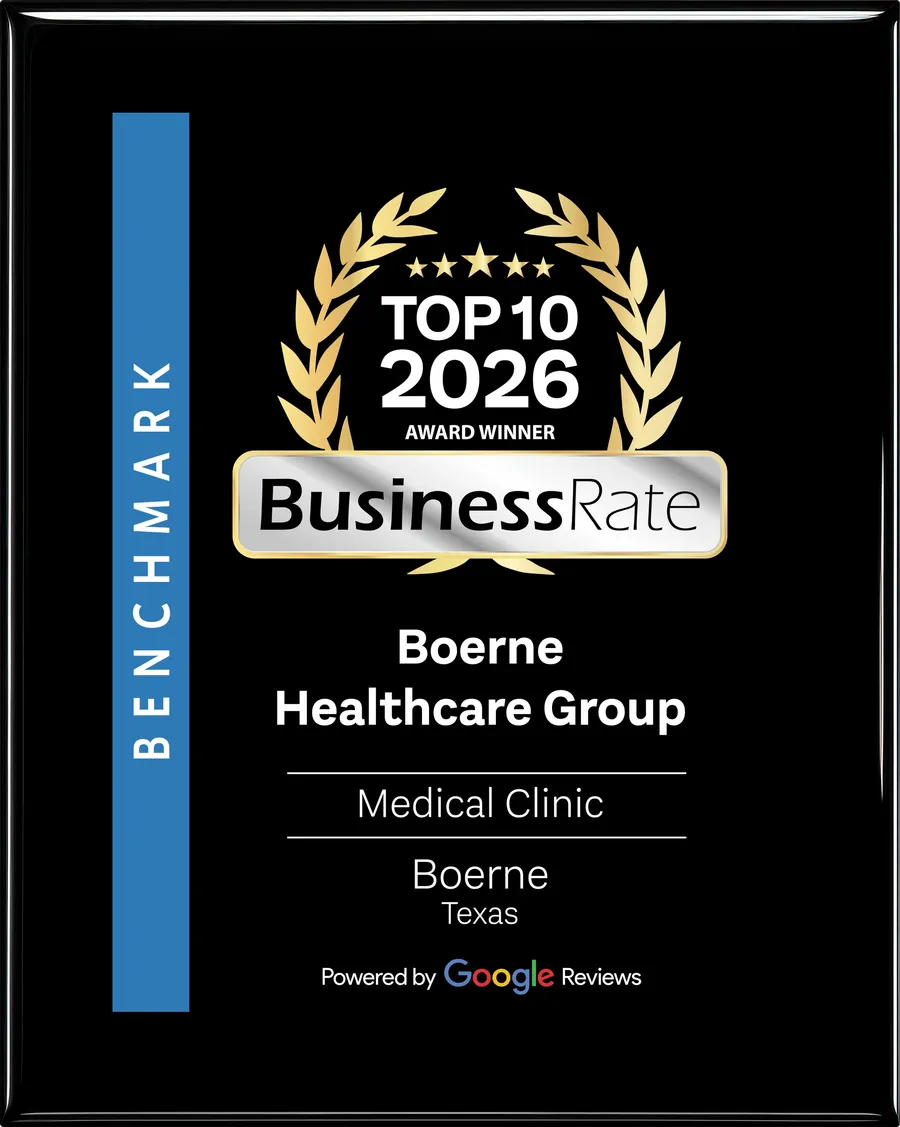 BusinessRate Top 10 Medical Clinic 2026 plaque for Boerne Healthcare Group